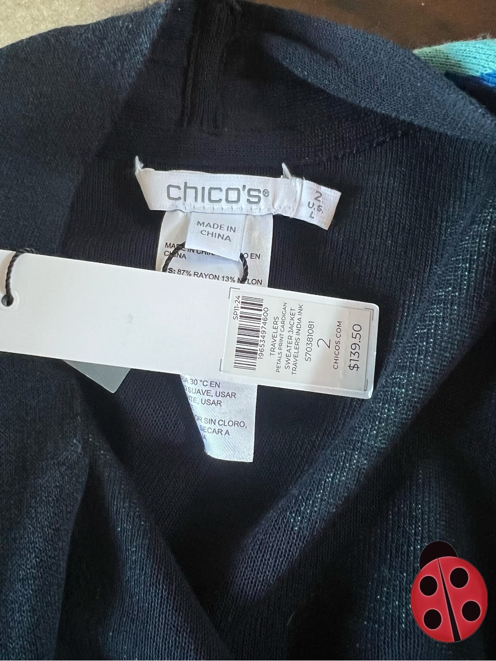 Chico's Open-Front Floral Cardigan - Turquoise & Navy - Picture 4 of 4